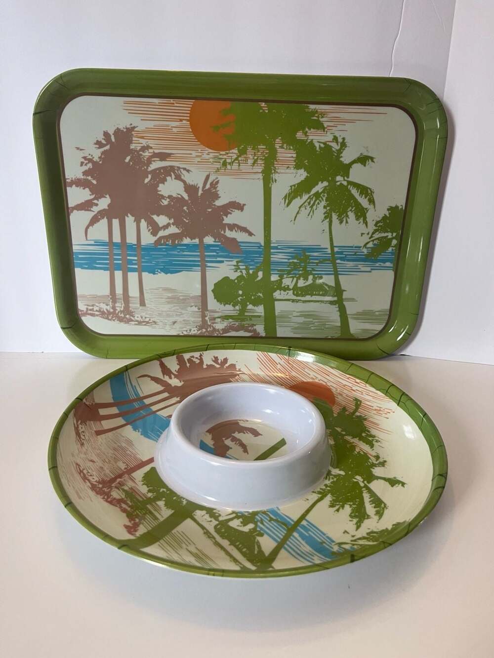 Gourmet Home Products Tropical Palm Tree Serving Set with Rectangular Tray and C